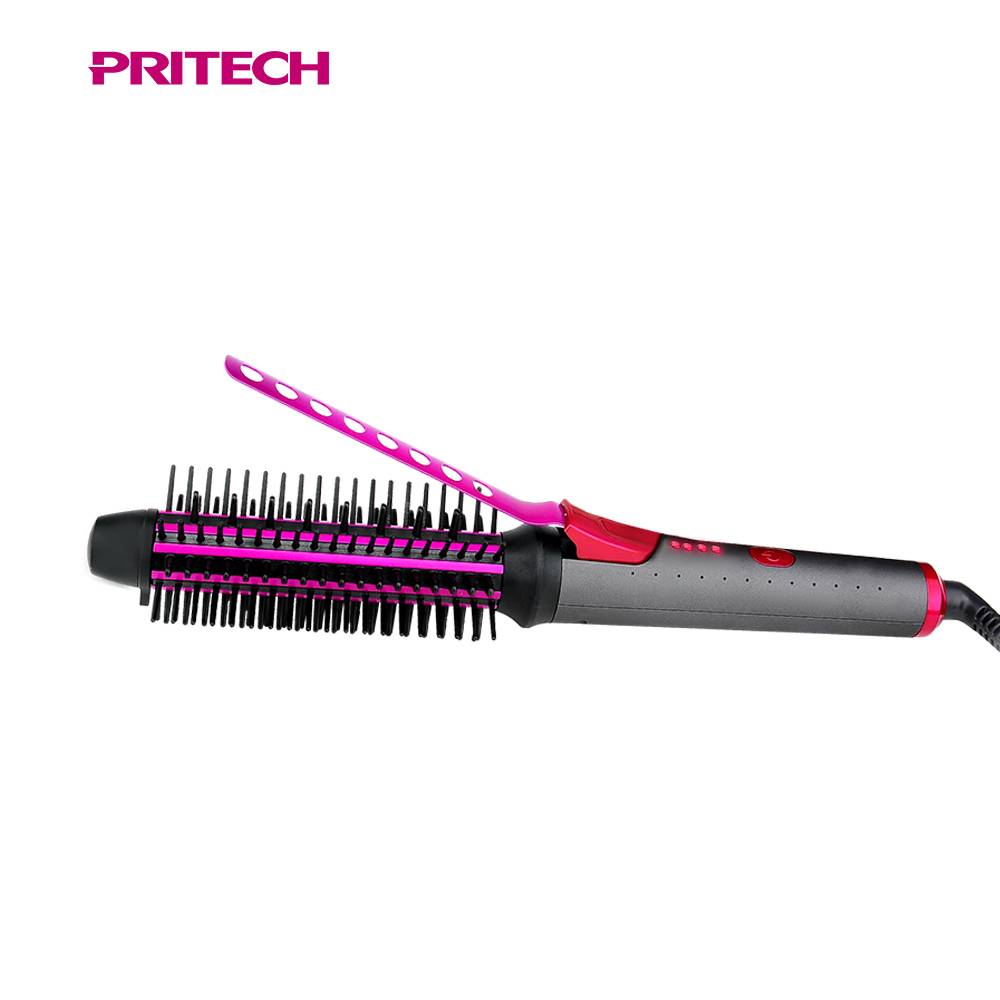 PRITECH  3 In1 Ceramic Coating Barrel Temperature Control LED Indication Hair Curler With Brush